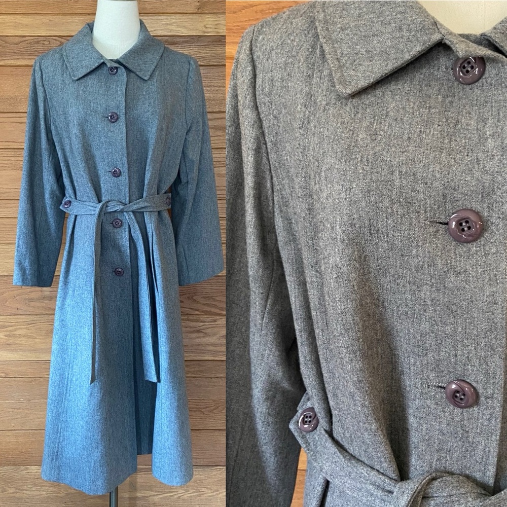 Vintage Gray Wool Belted Trench Coat